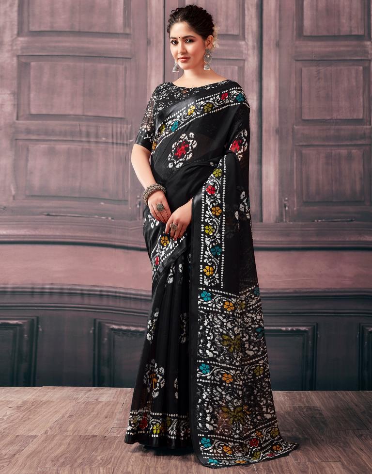 Black Cotton Printed Sarees