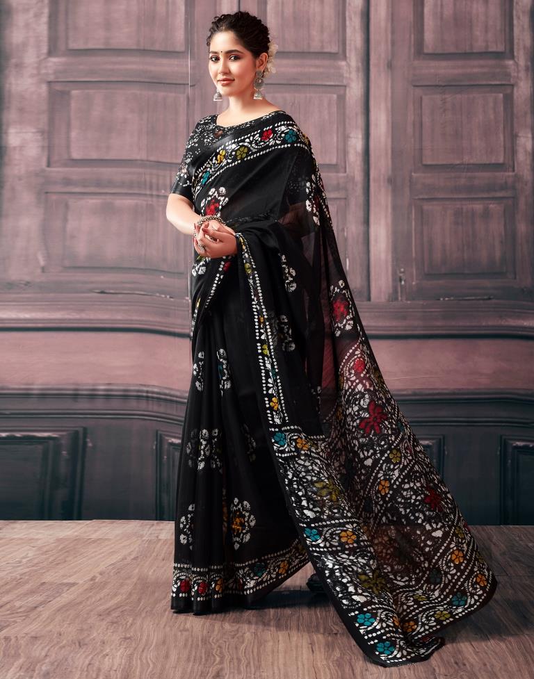 Black Cotton Printed Sarees