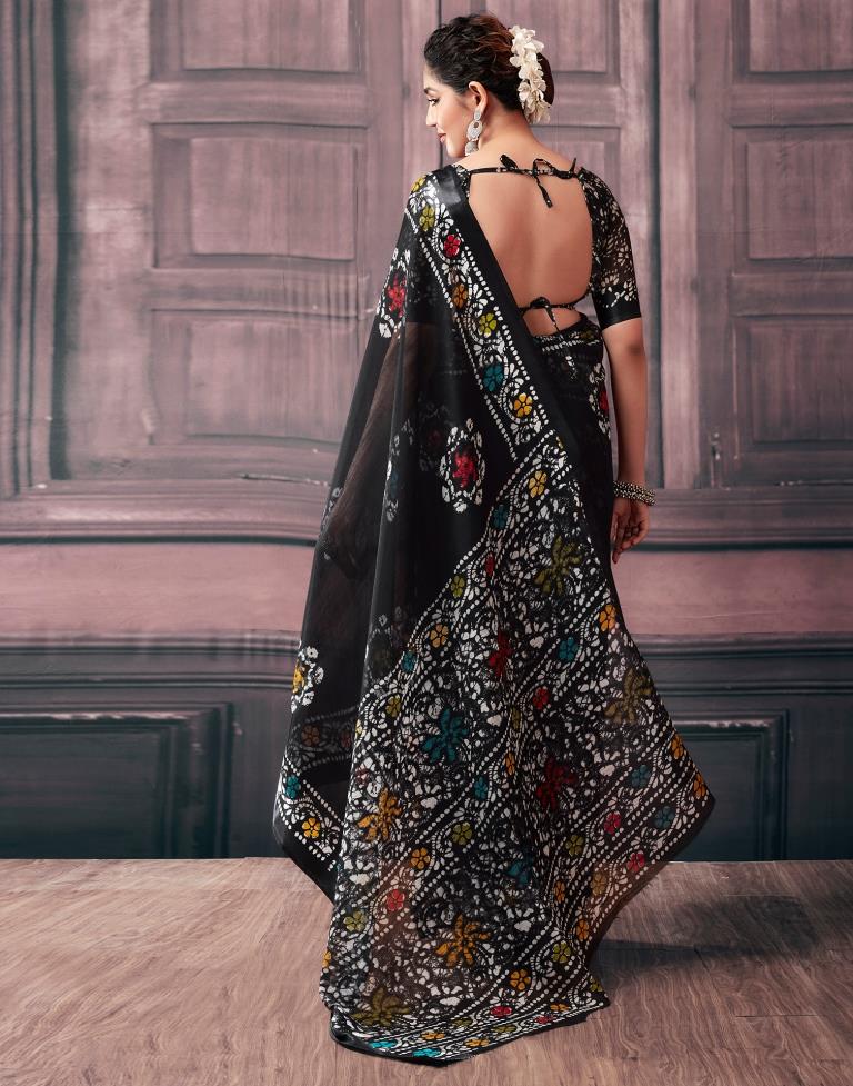 Black Cotton Printed Sarees