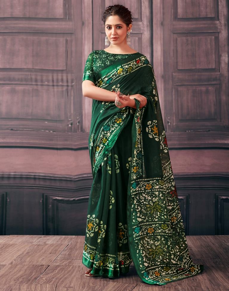 Green Cotton Printed Sarees