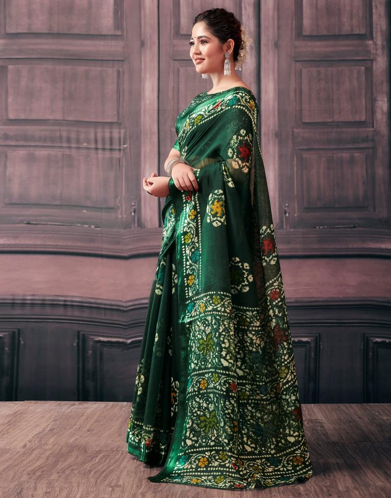 Green Cotton Printed Sarees