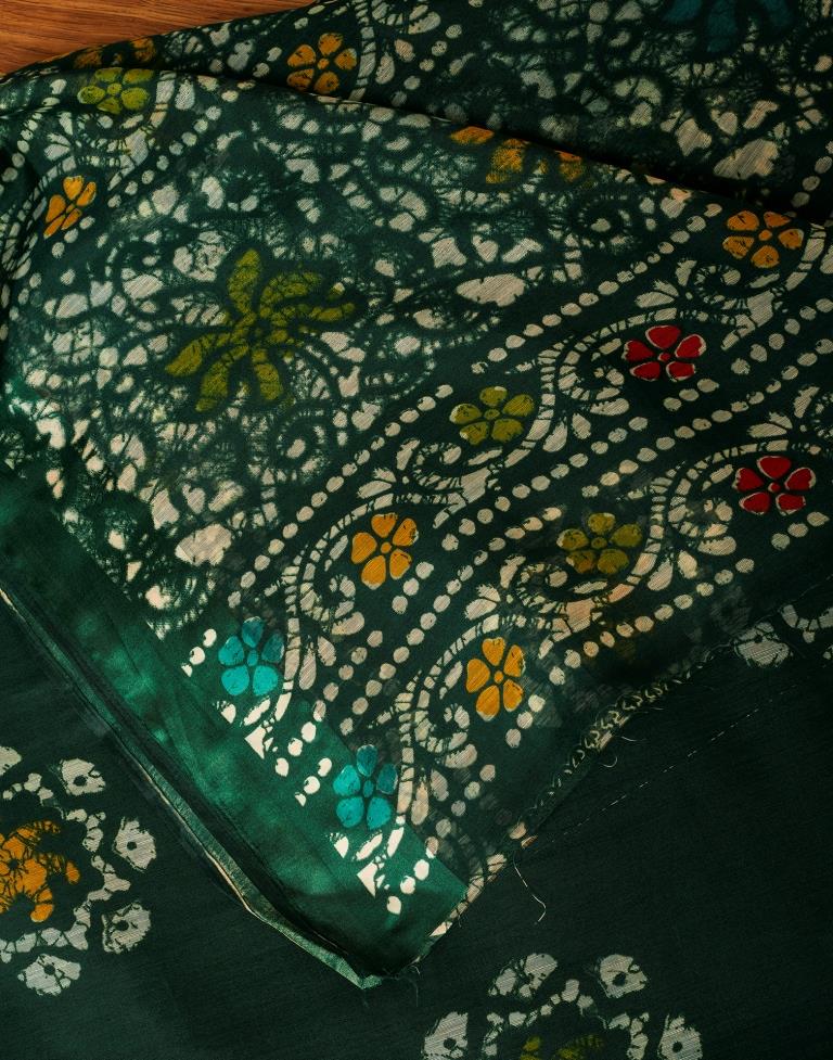 Green Cotton Printed Sarees