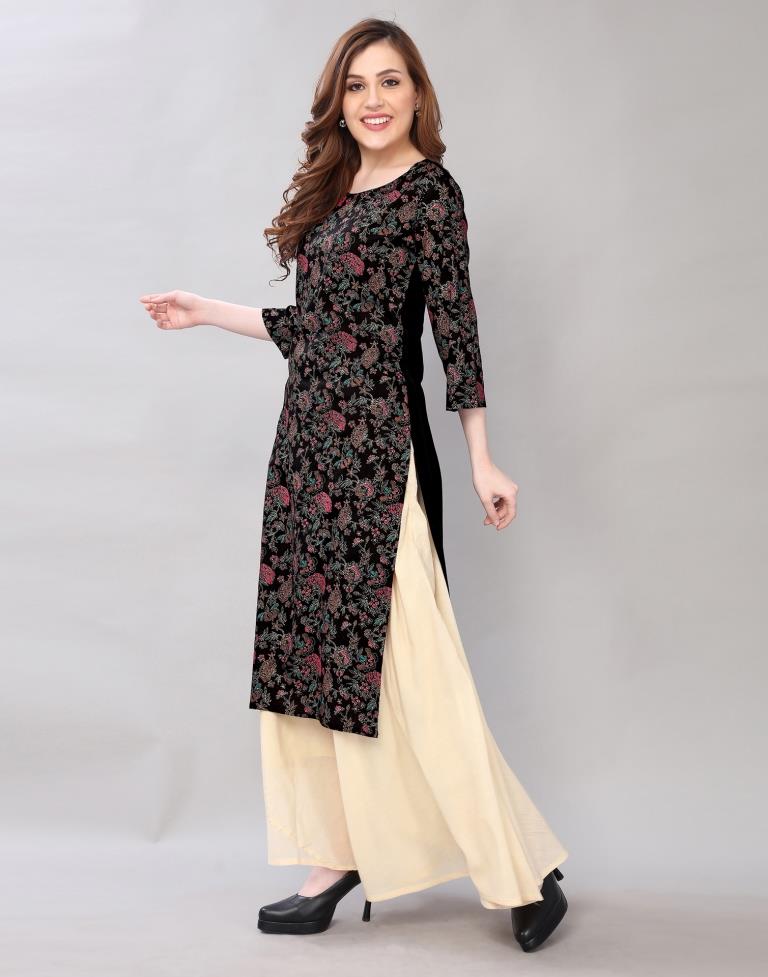 Beautiful Black Coloured Pigment Foil Printed Rayon Kurti