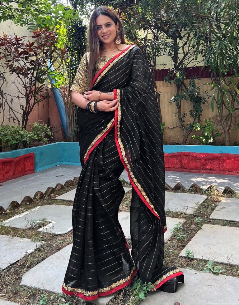 Black Cotton Plain Sarees