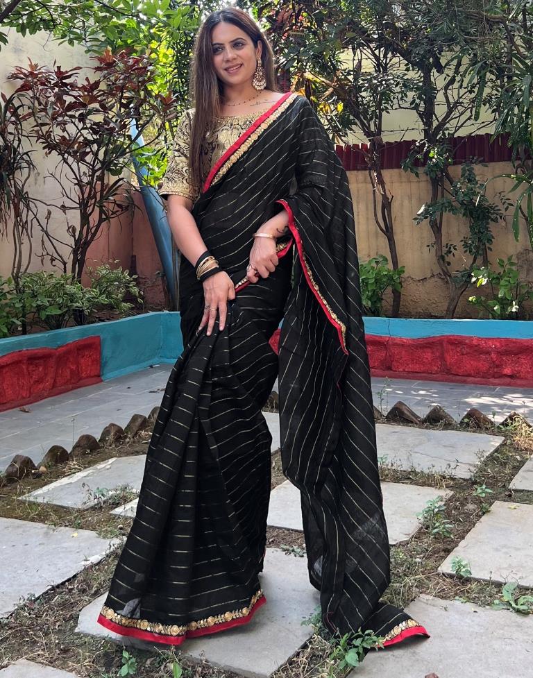 Black Cotton Plain Sarees