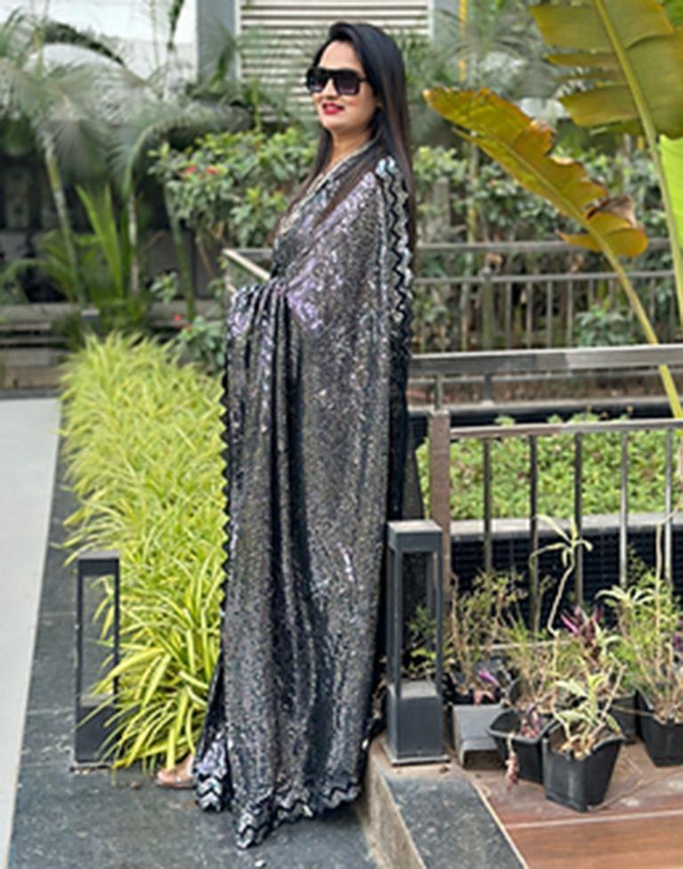 Black Georgette Plain Sarees