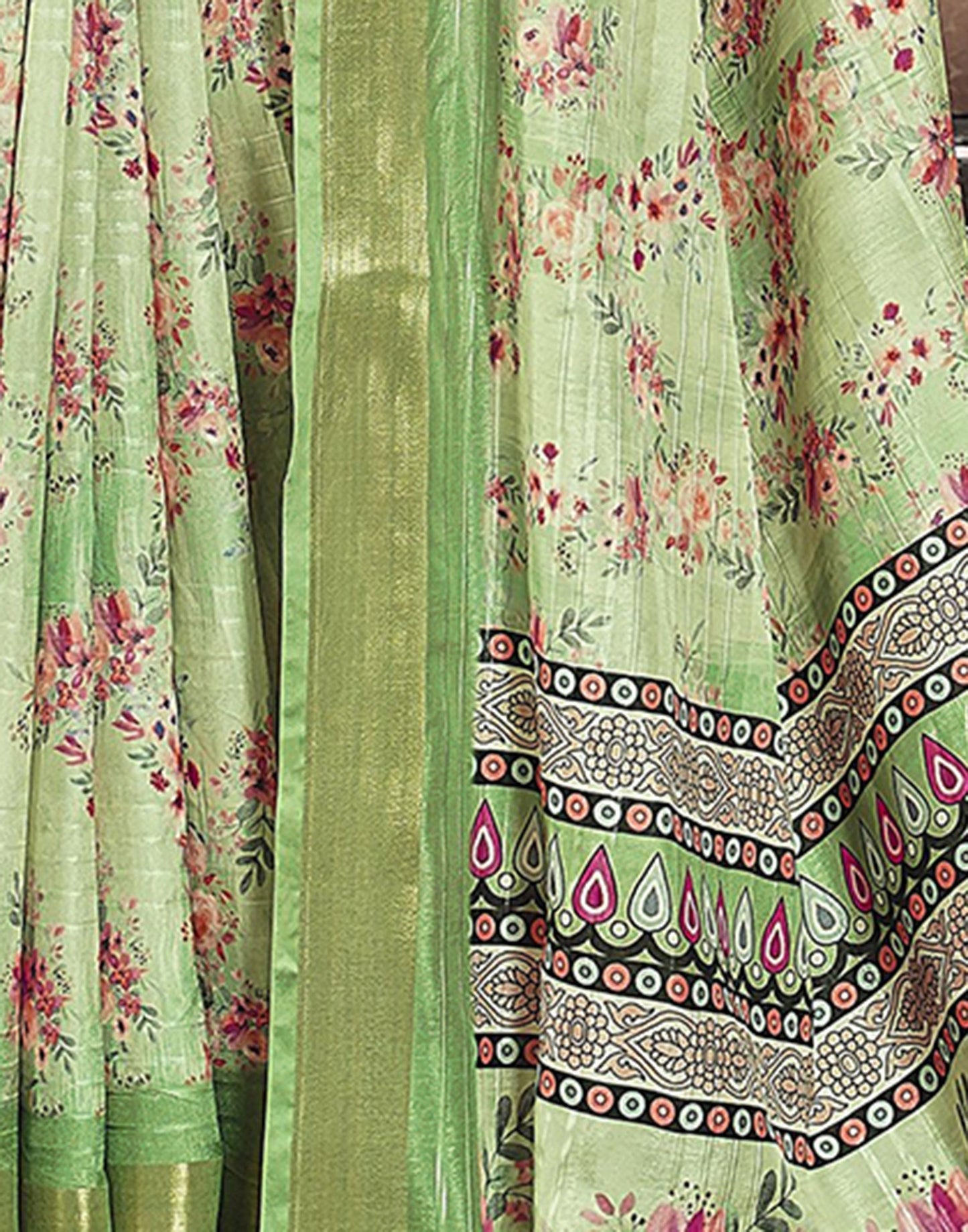 Parrot Green Silk Printed Saree