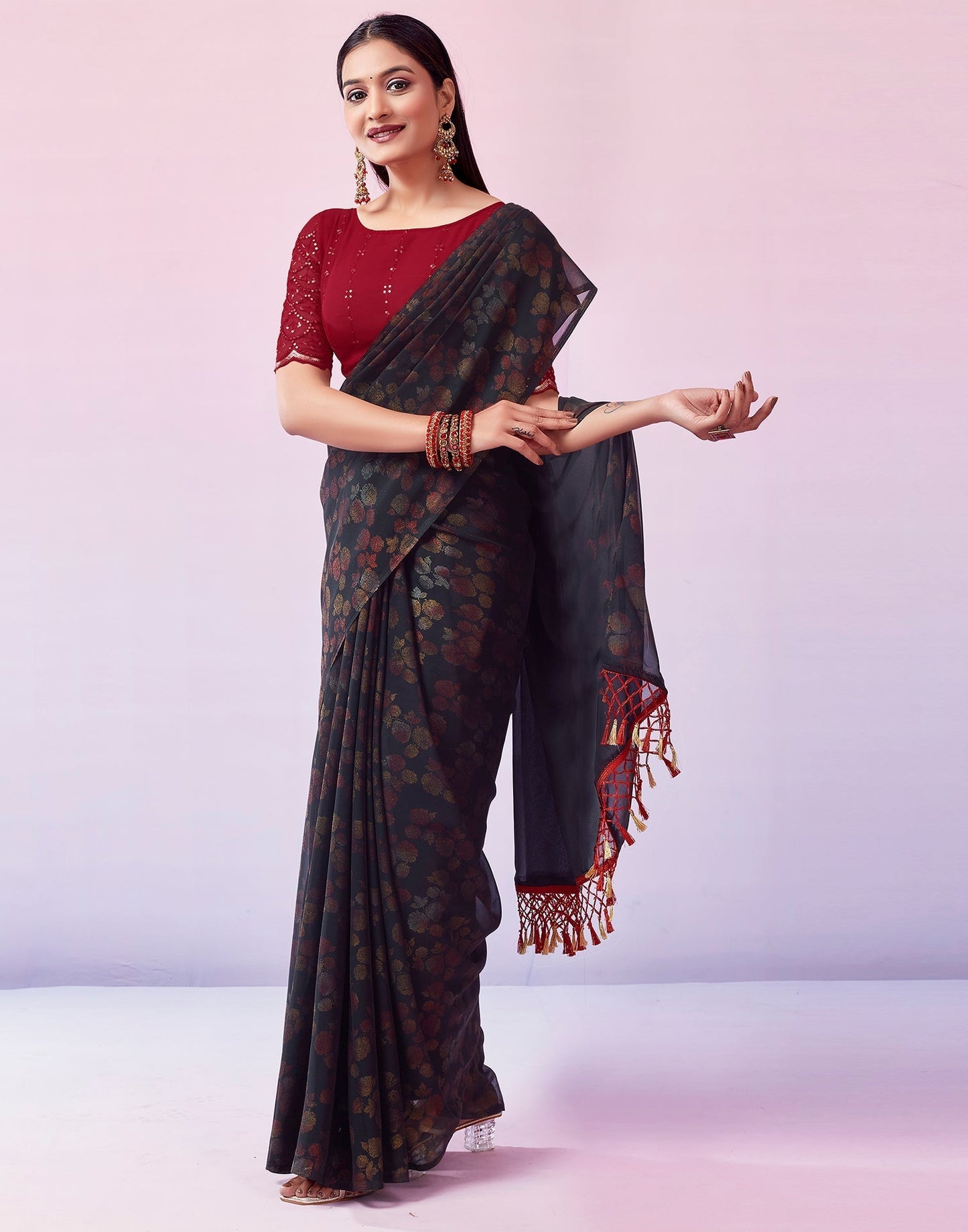 Black Georgette Printed Saree