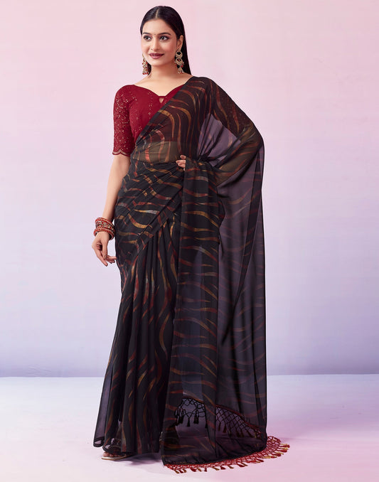 Black Georgette Printed Saree