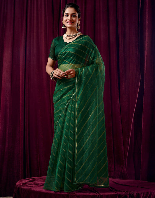 Green Net Plain Saree