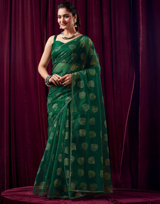 Green Net Plain Saree