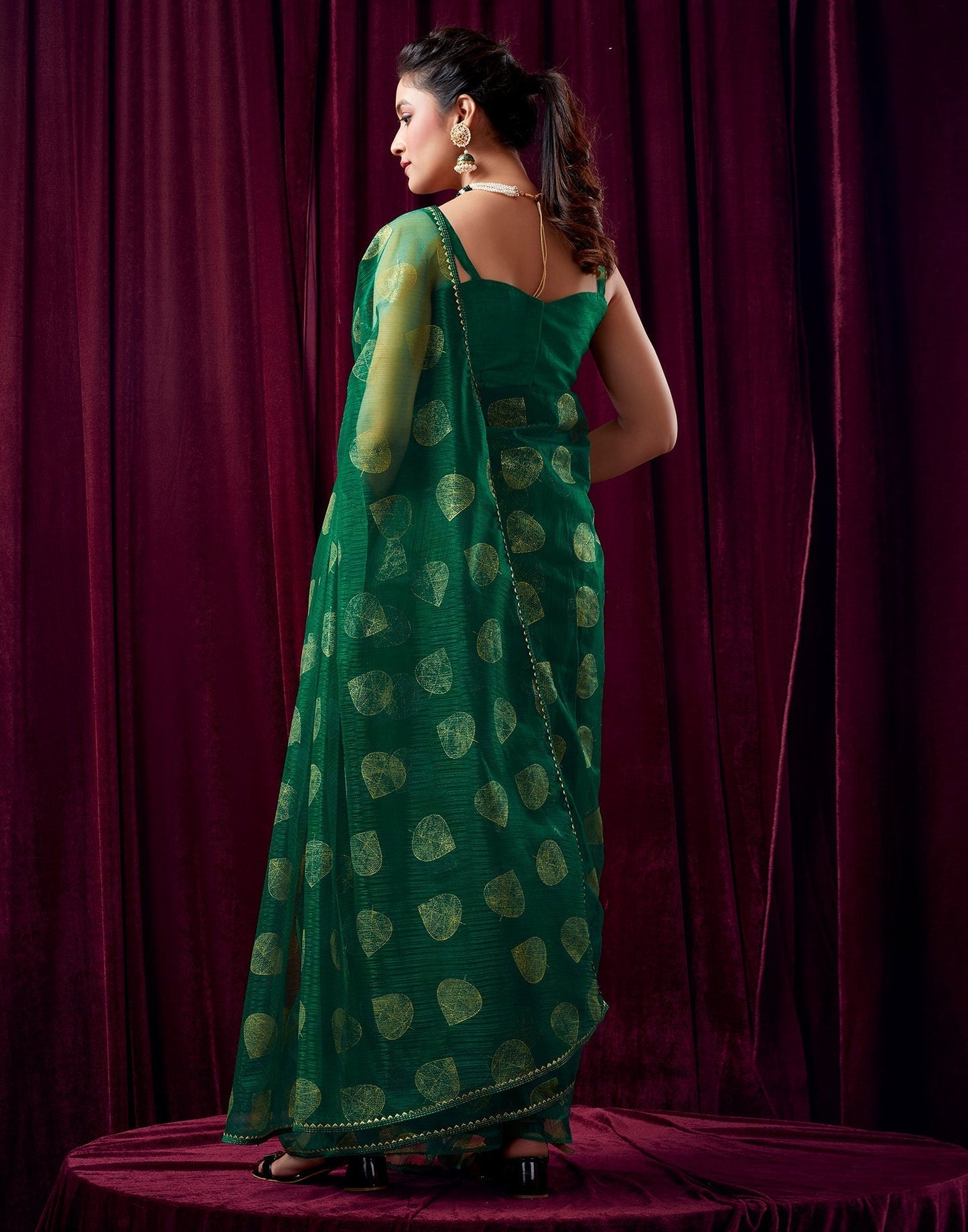 Green Net Plain Saree