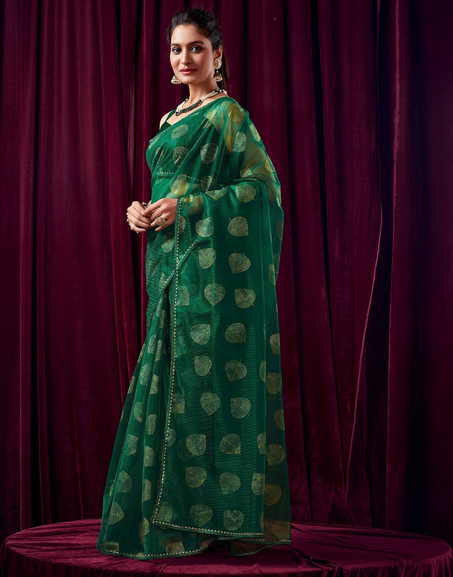 Green Net Plain Saree