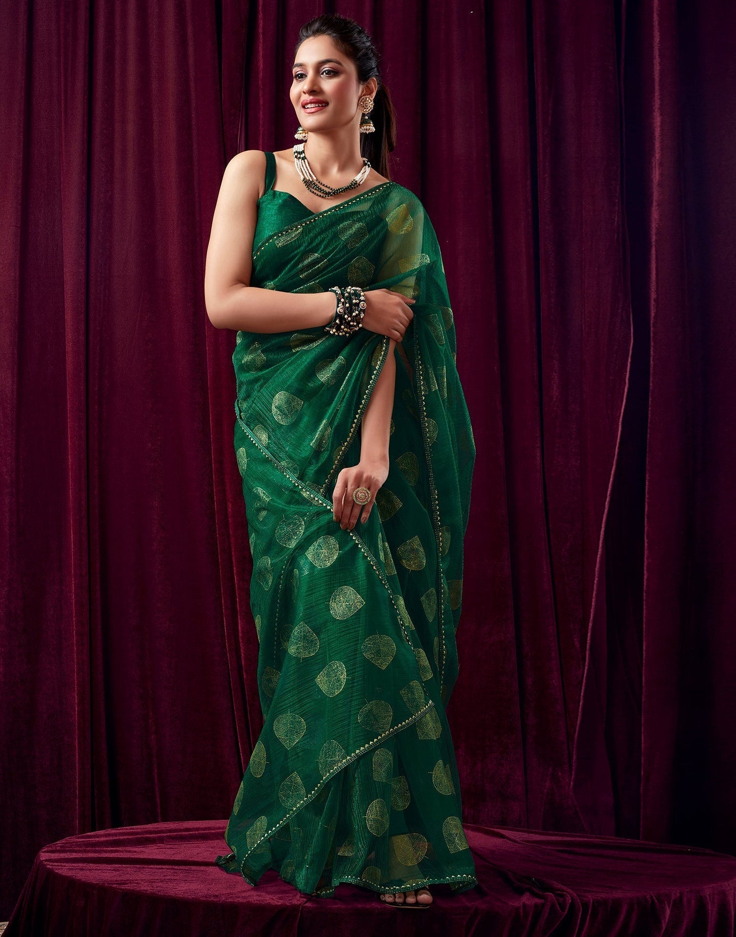 Green Net Plain Saree