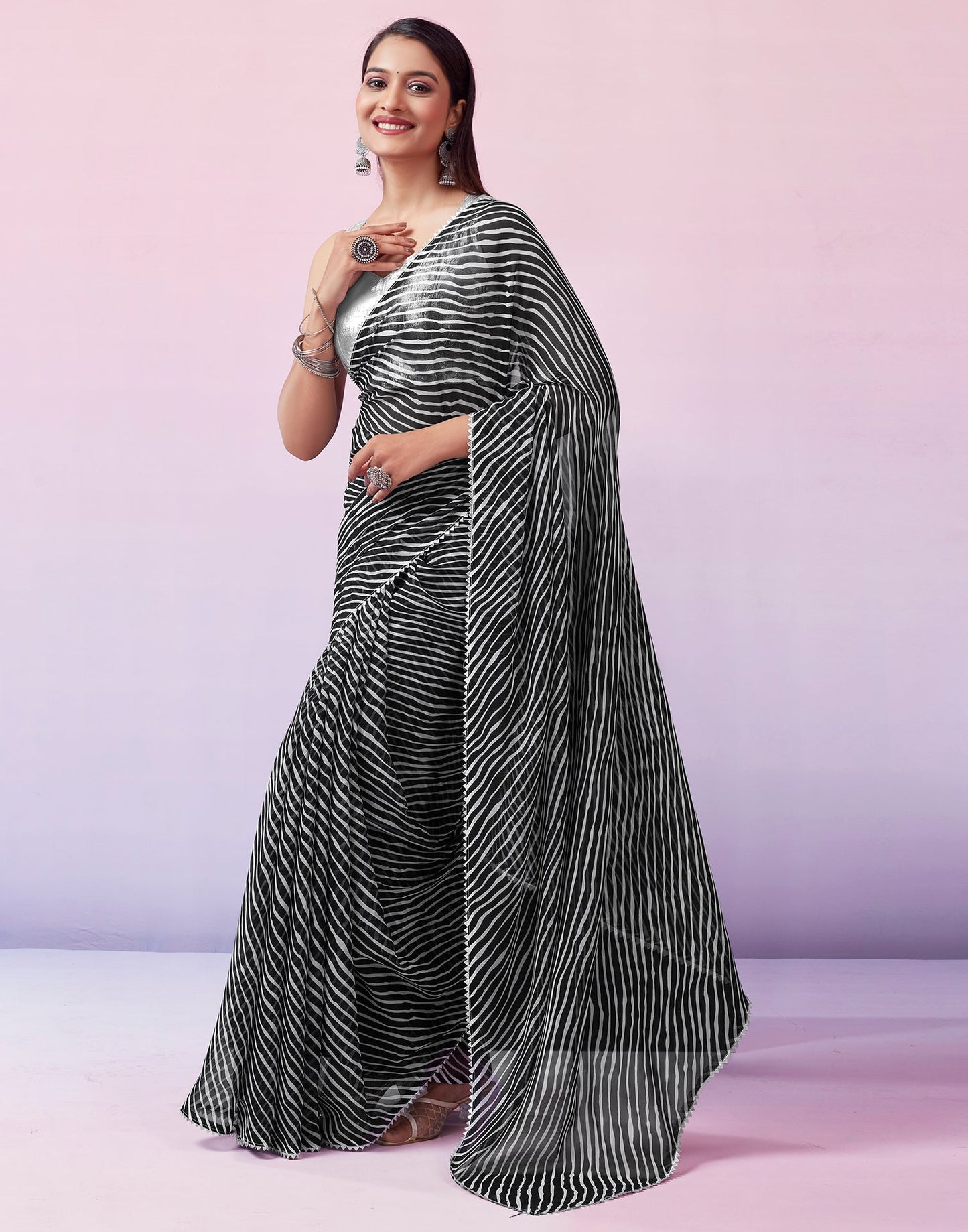 Black Georgette Printed Saree