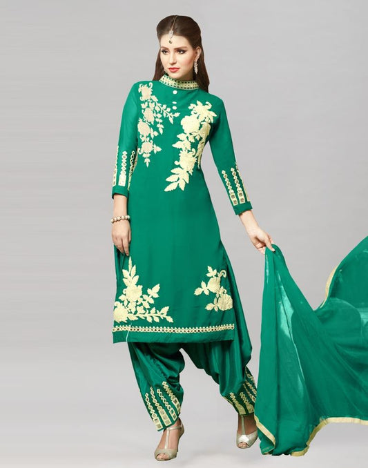 Green Georgette Embroidered Unstitched Salwar Suit