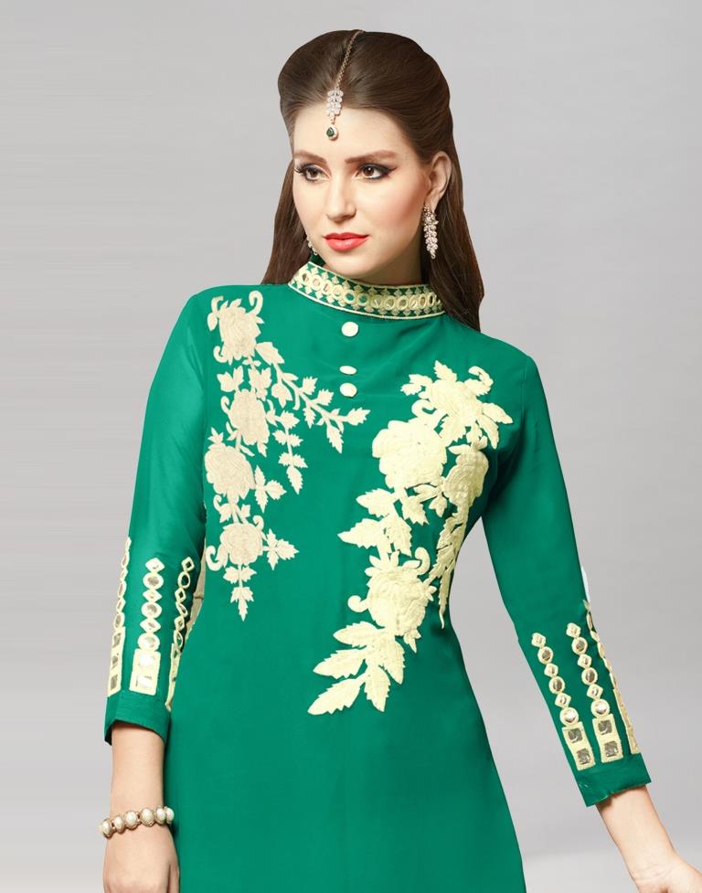 Green Georgette Embroidered Unstitched Salwar Suit