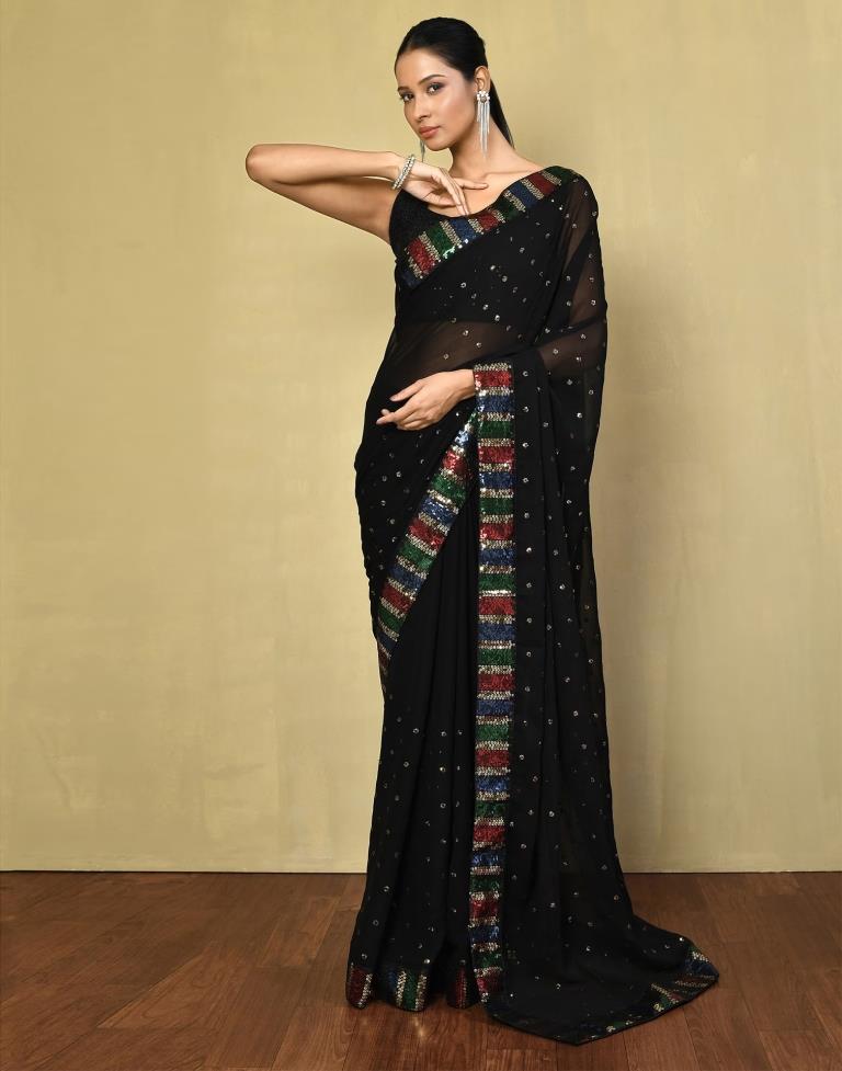 Black Georgette Plain Saree