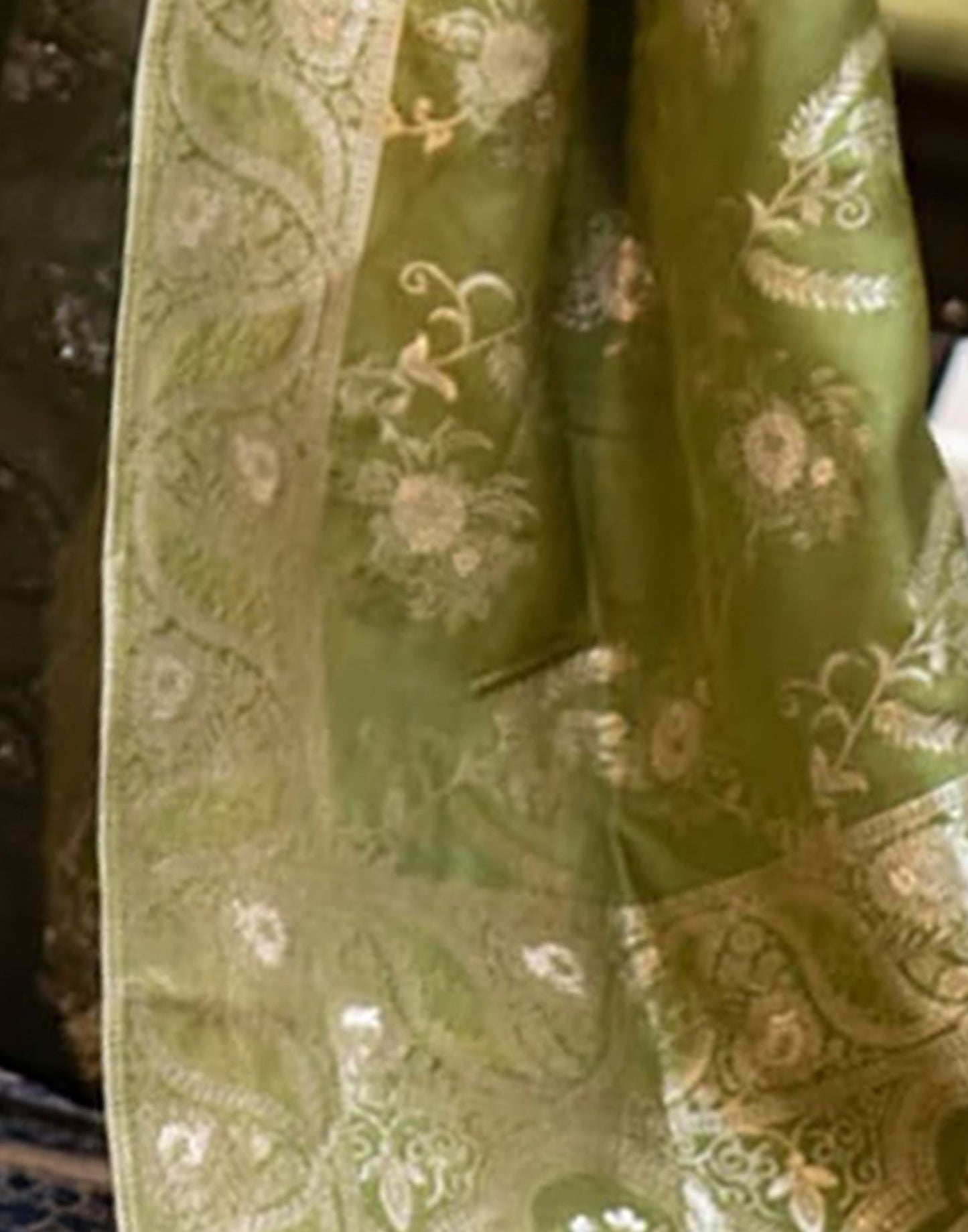 Olive Green Silk Plain Saree