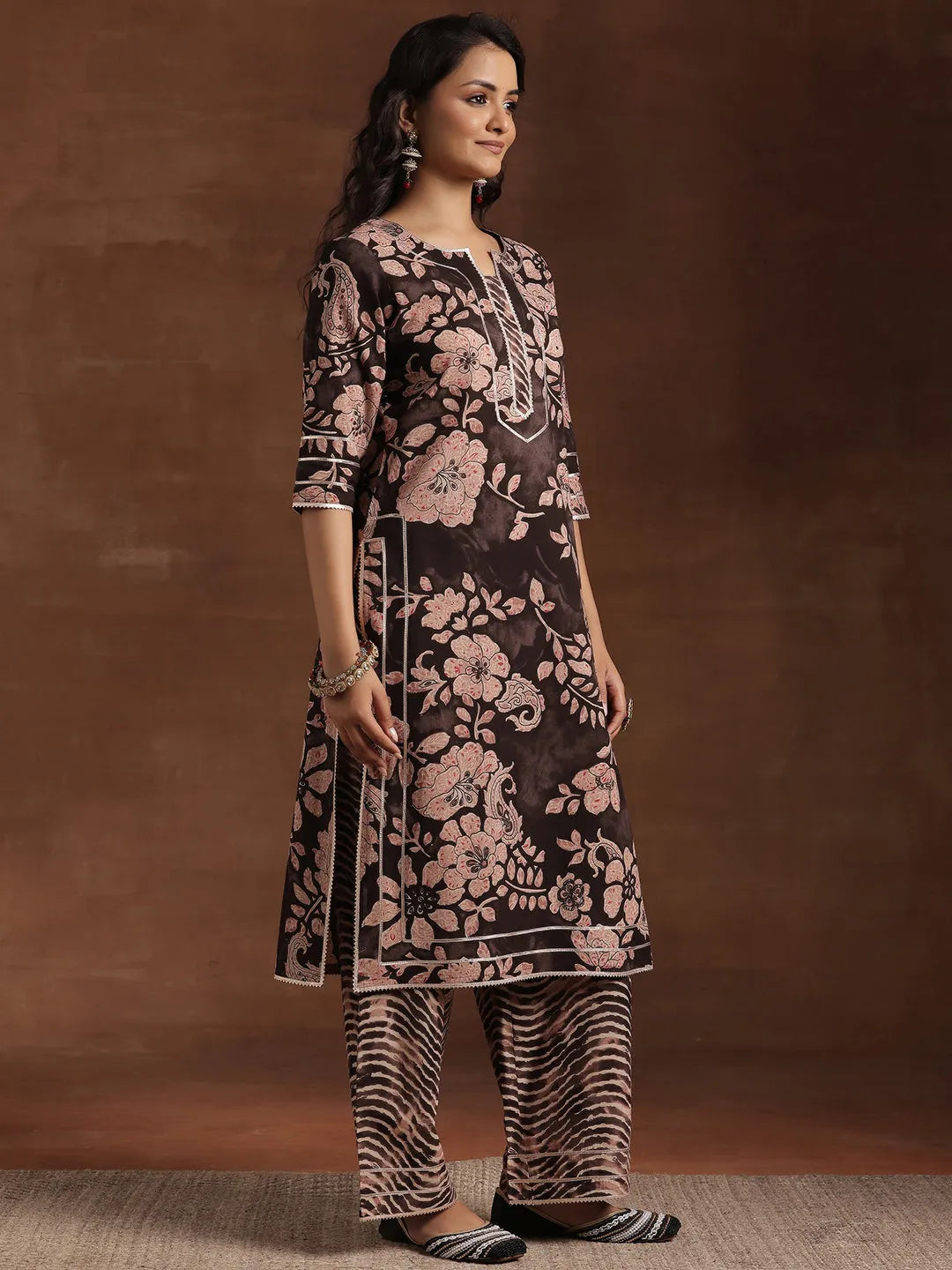 Black Printed Cotton Straight Suit With Dupatta