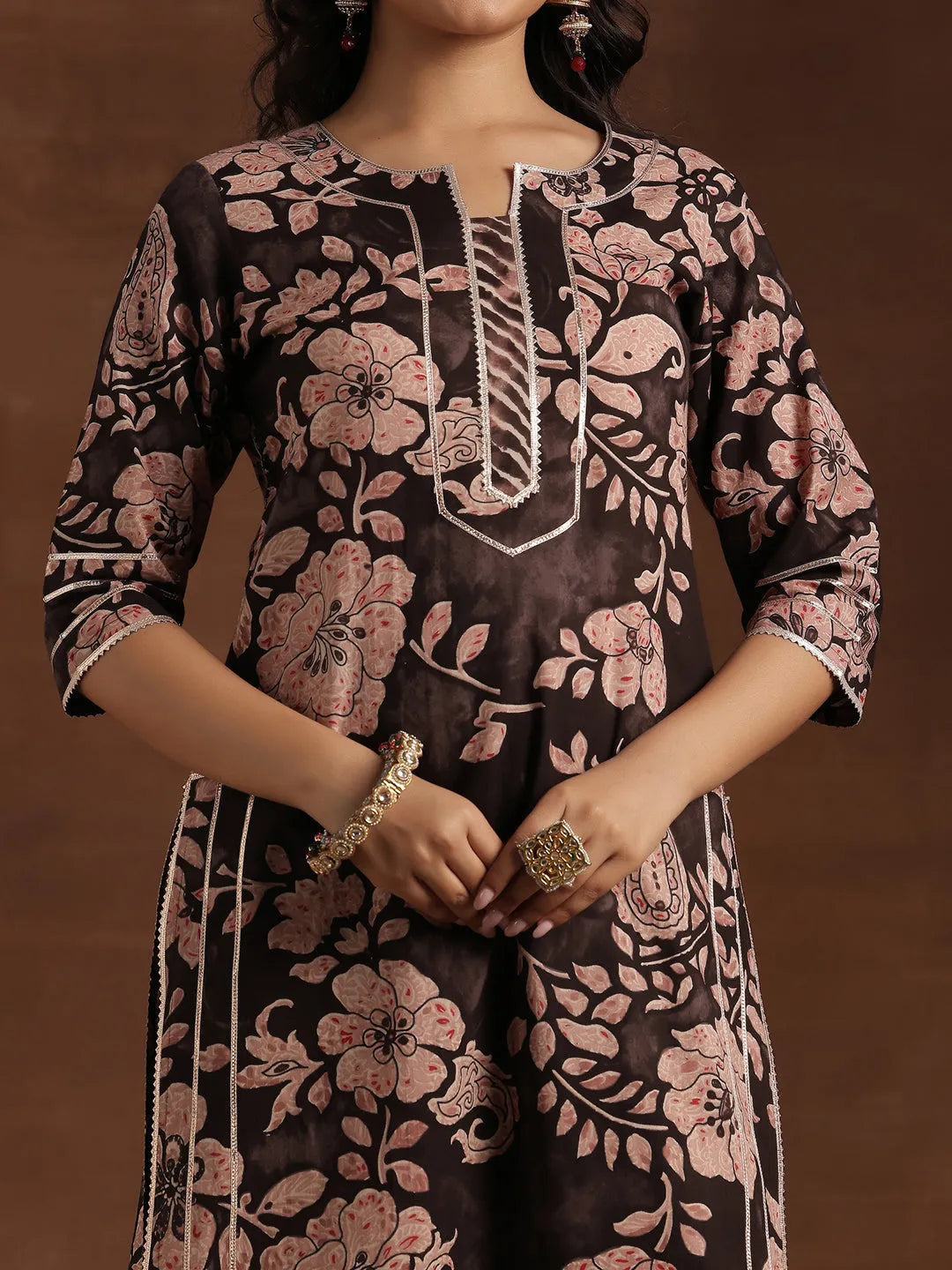 Black Printed Cotton Straight Suit With Dupatta