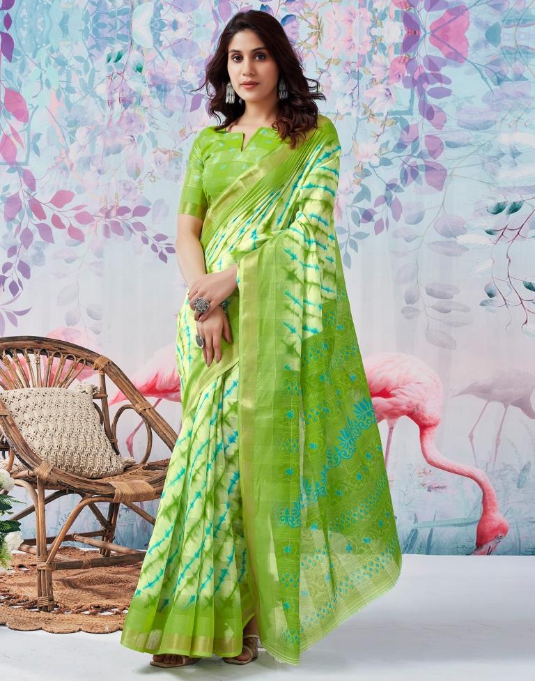 Green Cotton Zari Saree