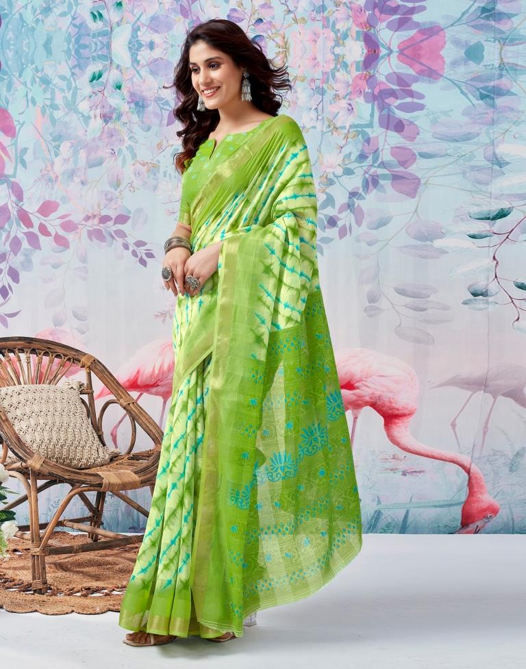 Green Cotton Zari Saree