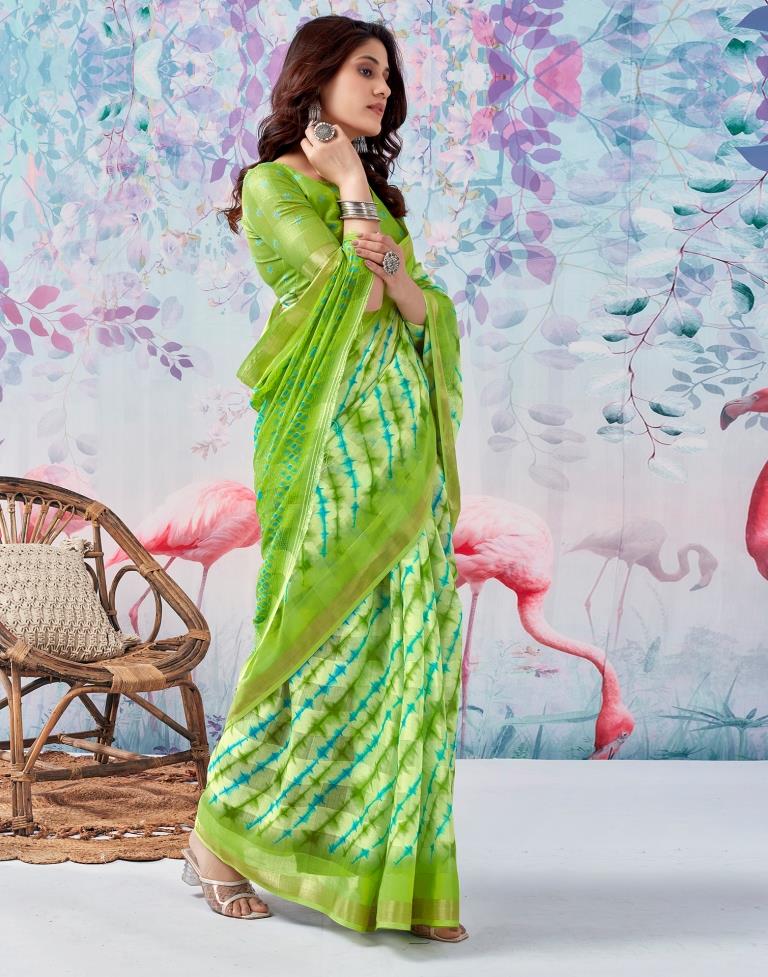 Green Cotton Zari Saree