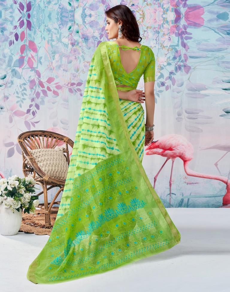 Green Cotton Zari Saree