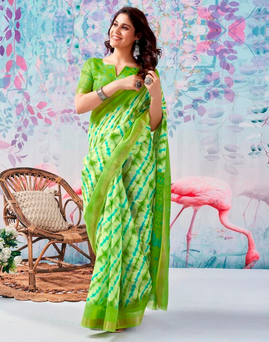 Green Cotton Zari Saree