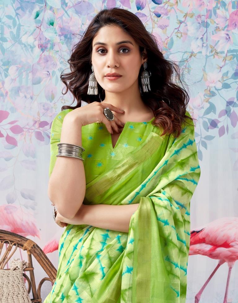 Green Cotton Zari Saree