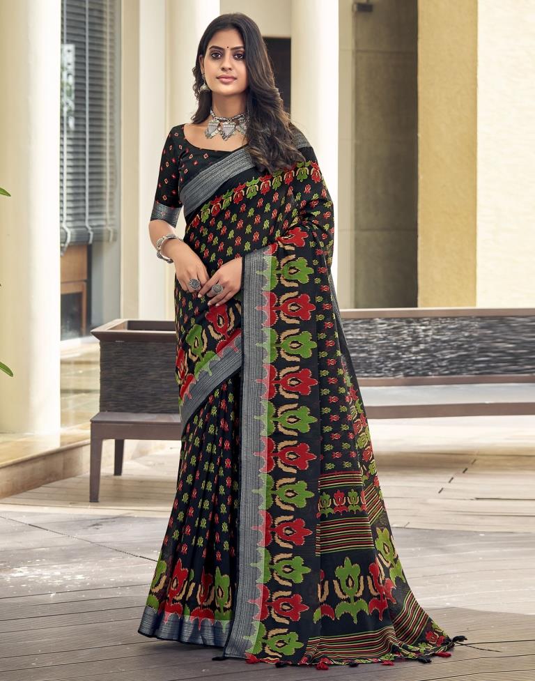 Black Cotton Zari Saree