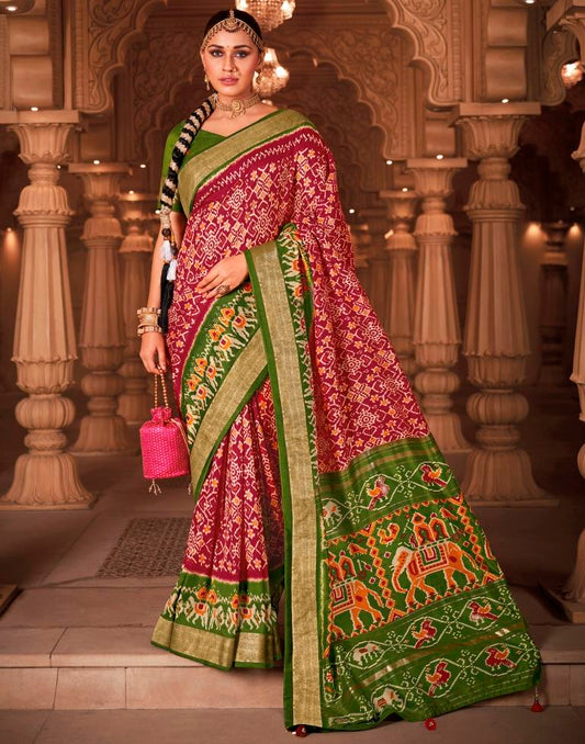 Olive Green Silk Printed Saree