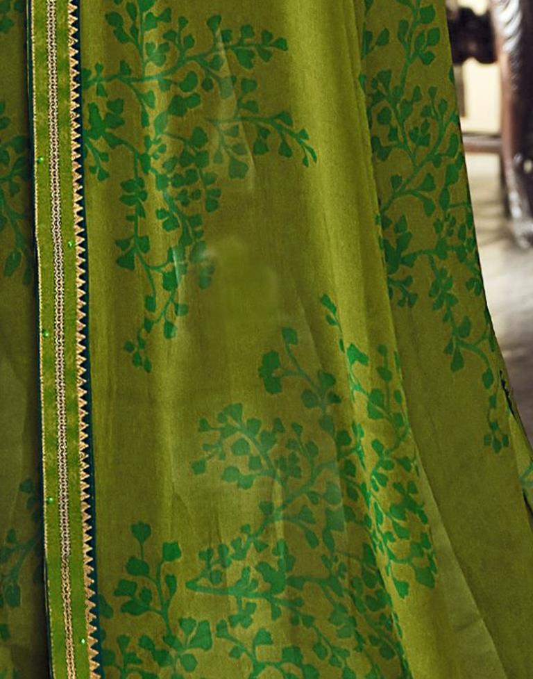 Parrot Green Georgette Printed Saree