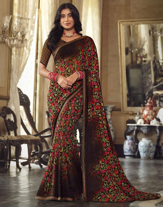 Black Georgette Printed Saree