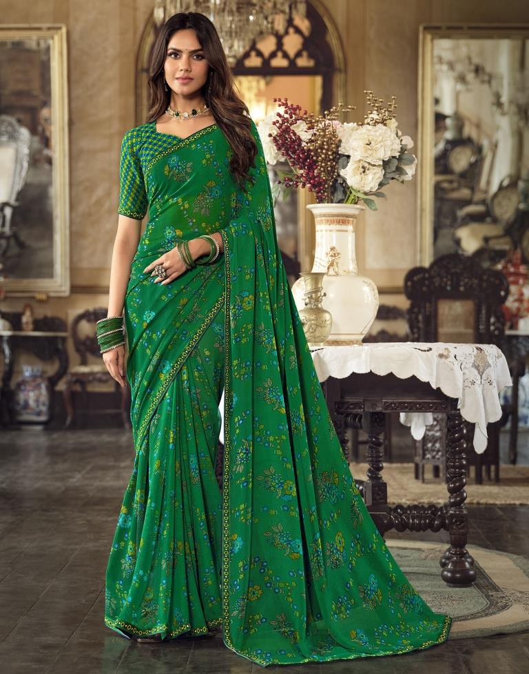 Green Georgette Printed Saree