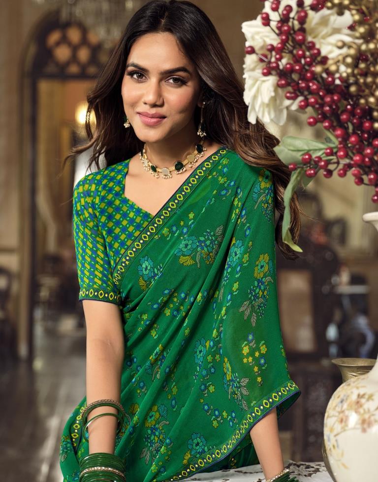 Green Georgette Printed Saree