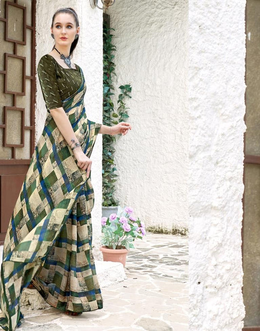 Green Georgette Printed Saree