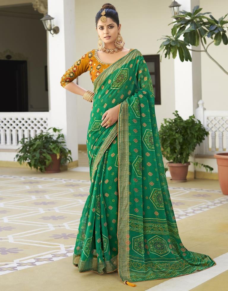 Green Chiffon Bandhani Saree