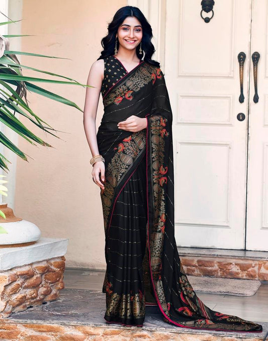 Black Cotton Printed Saree