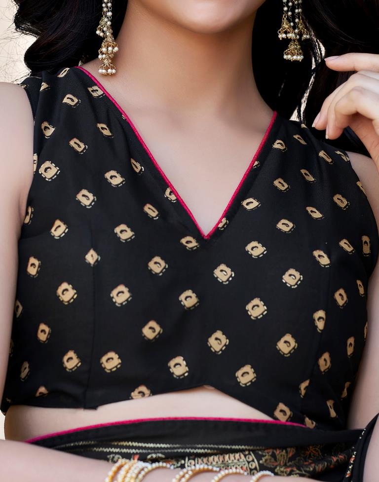 Black Cotton Printed Saree