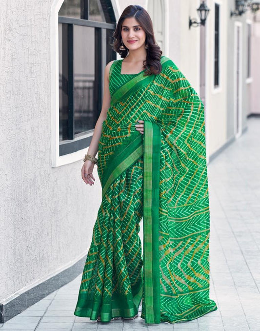 Green Cotton Printed Saree