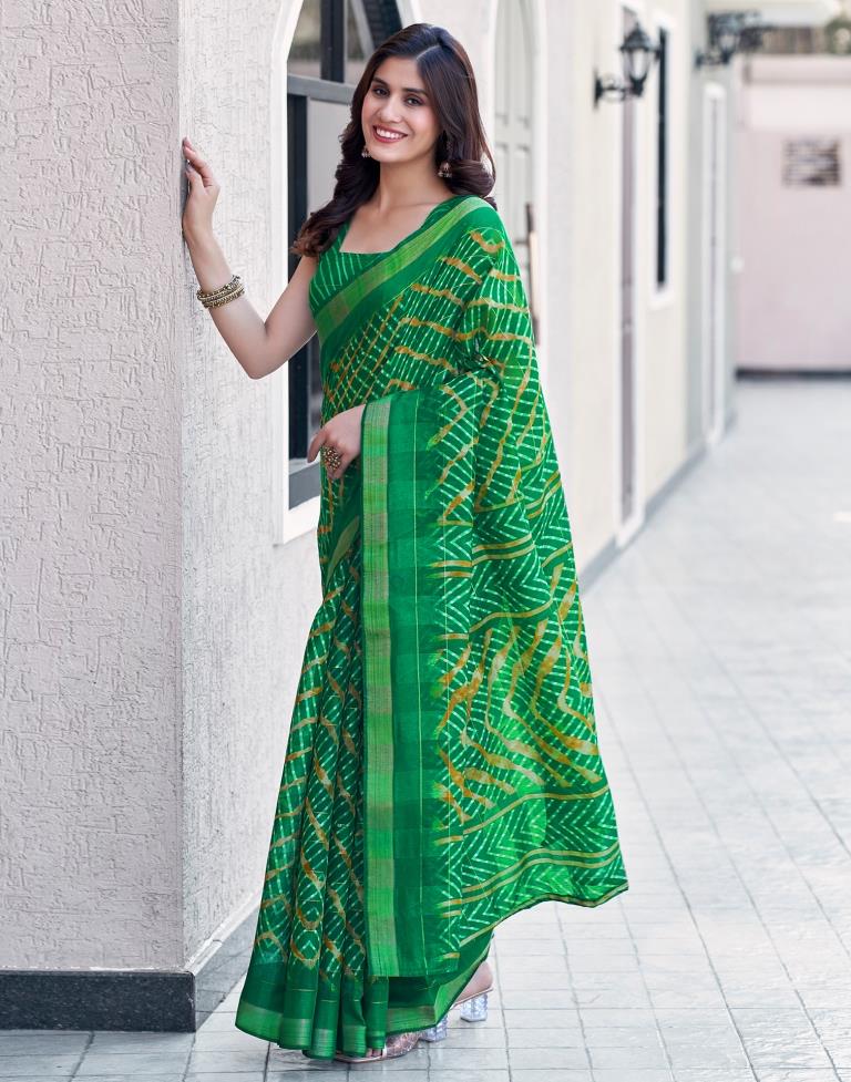 Green Cotton Printed Saree