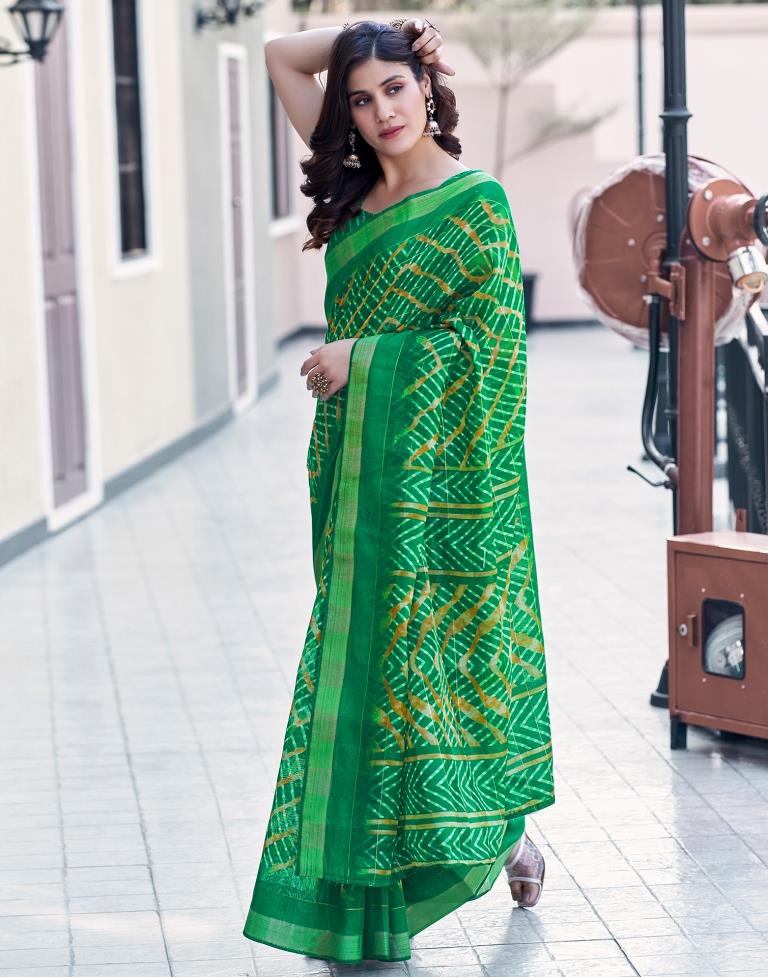 Green Cotton Printed Saree