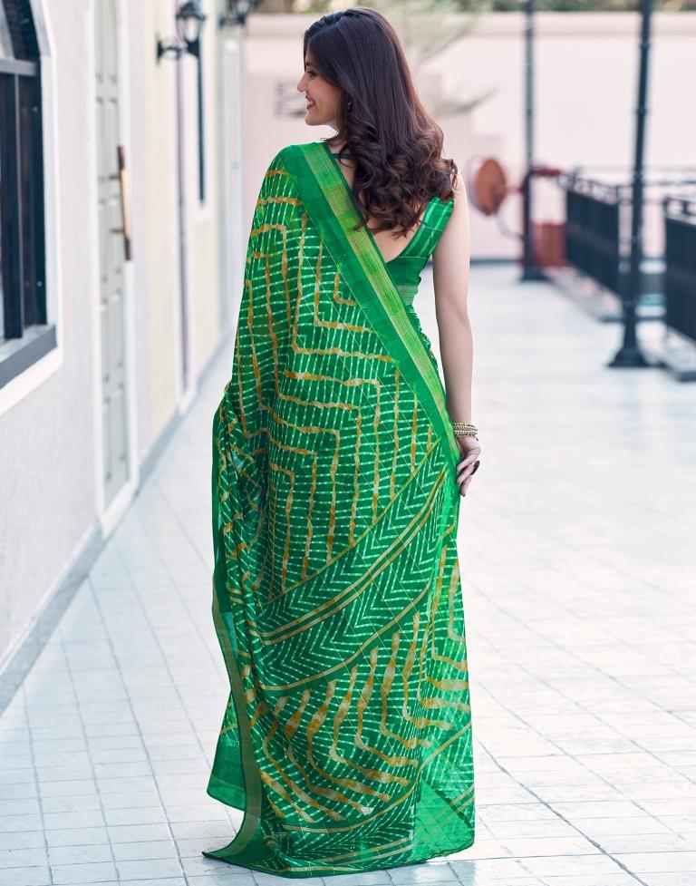 Green Cotton Printed Saree