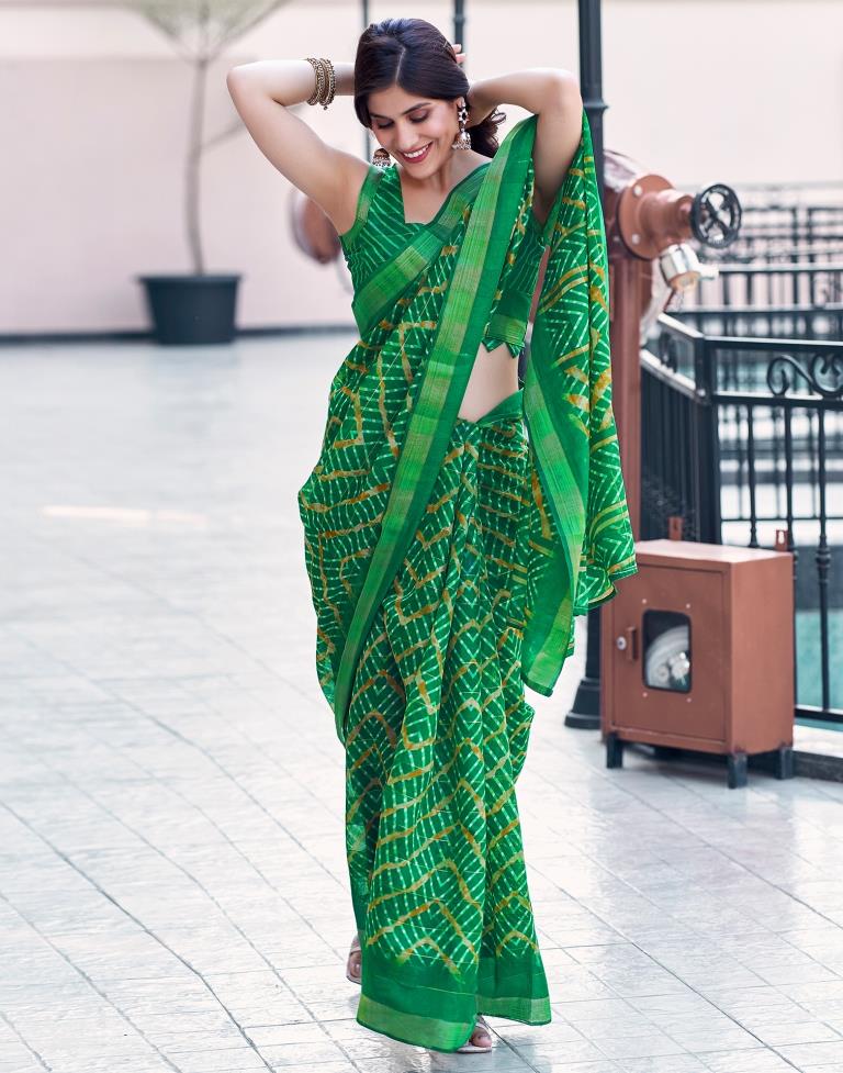 Green Cotton Printed Saree