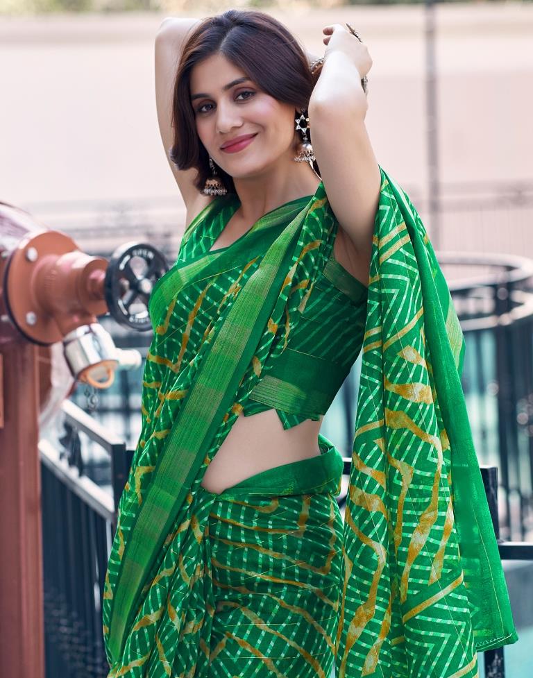 Green Cotton Printed Saree