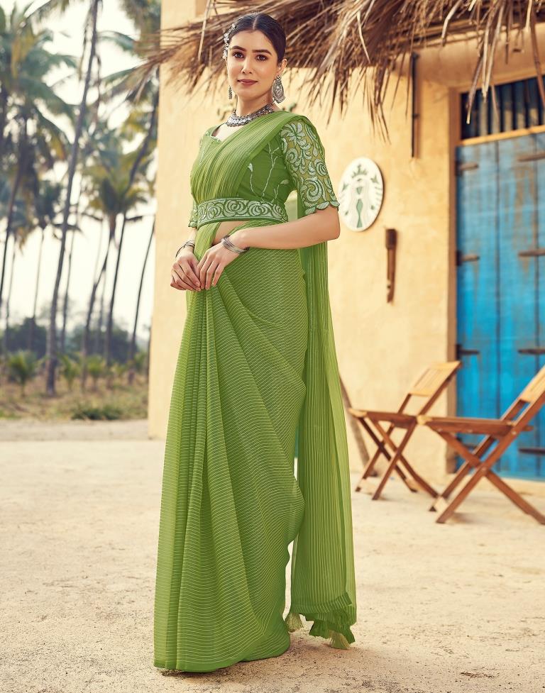 Green Chiffon Plain Saree