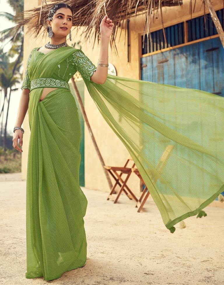 Green Chiffon Plain Saree