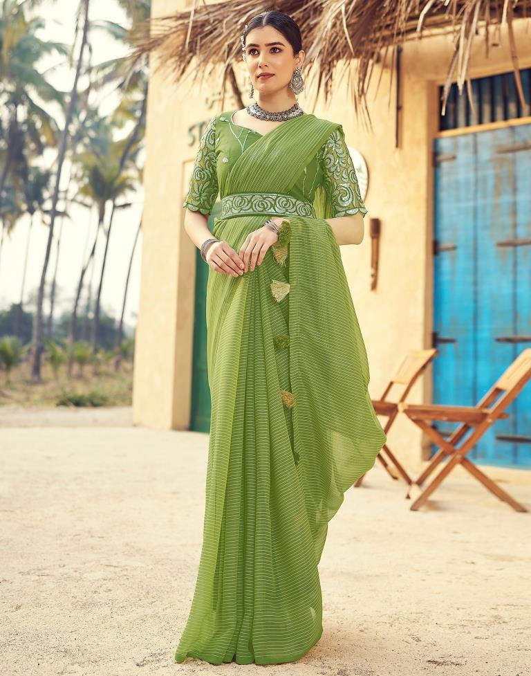 Green Chiffon Plain Saree